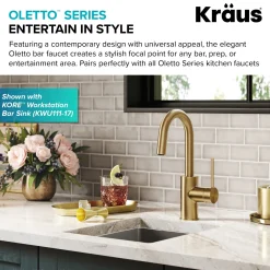 KRAUS Oletto Single Handle Kitchen Bar Faucet in Spot Free Antique Champagne Bronze