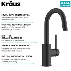 KRAUS Oletto Single Handle Kitchen Bar Faucet in Matte Black