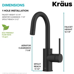 KRAUS Oletto Single Handle Kitchen Bar Faucet in Matte Black