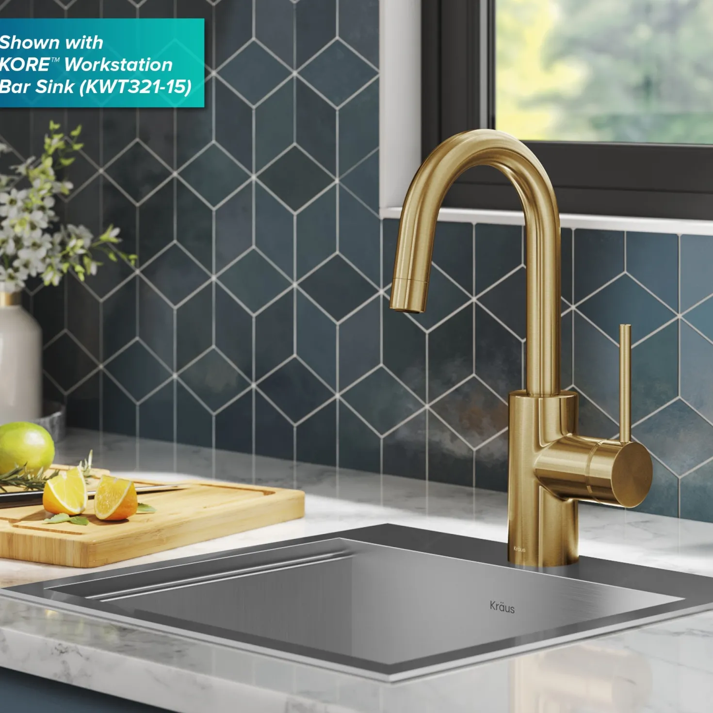KRAUS Oletto Single Handle Kitchen Bar Faucet in Brushed Brass