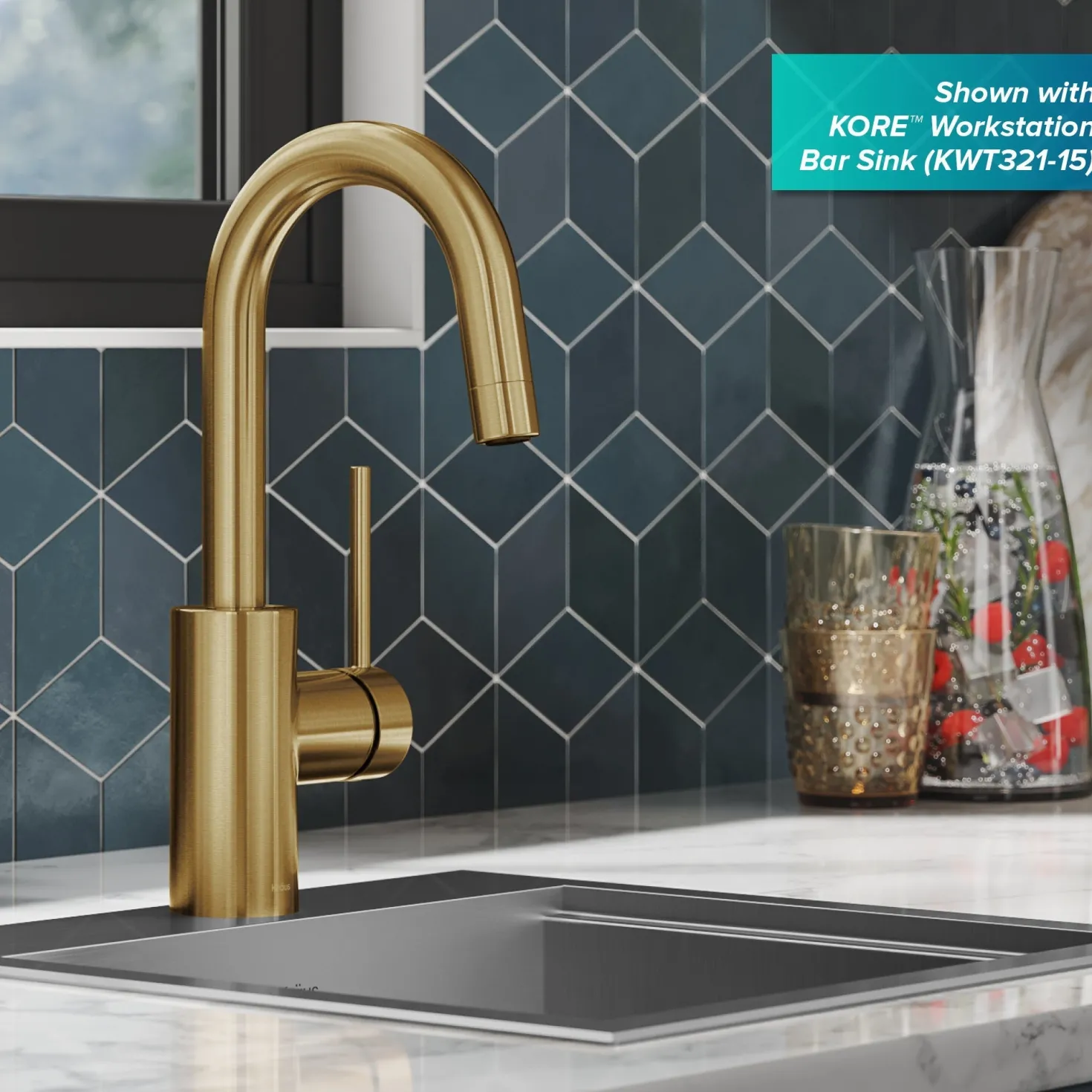 KRAUS Oletto Single Handle Kitchen Bar Faucet in Brushed Brass