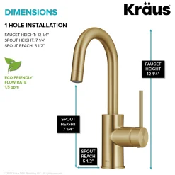 KRAUS Oletto Single Handle Kitchen Bar Faucet in Brushed Brass