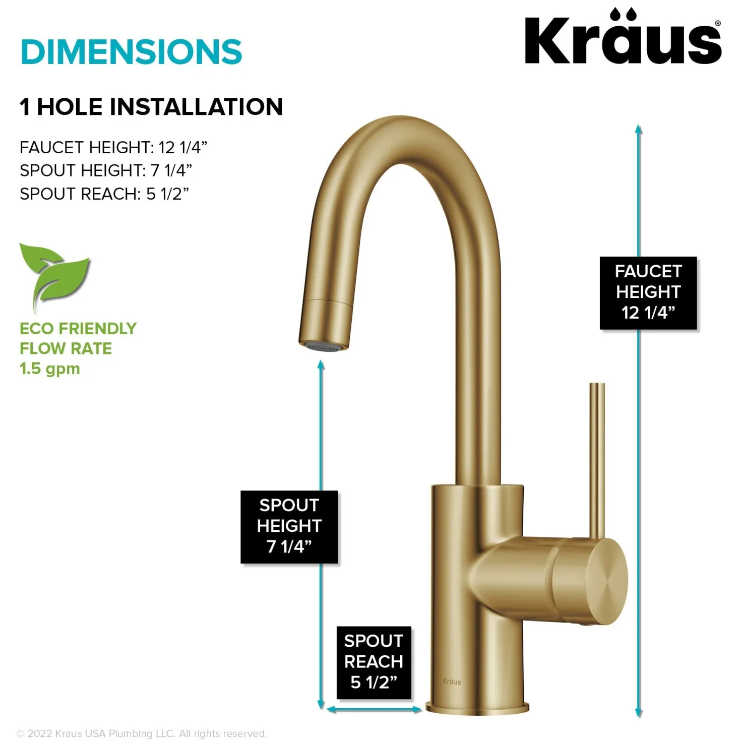 KRAUS Oletto Single Handle Kitchen Bar Faucet in Brushed Brass