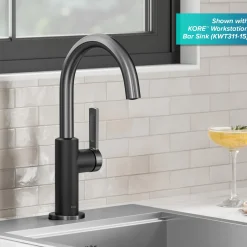 KRAUS Oletto Single Handle Matte Black & Black Stainless Steel Kitchen Bar Faucet