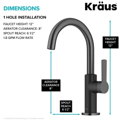 KRAUS Oletto Single Handle Matte Black & Black Stainless Steel Kitchen Bar Faucet