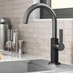 KRAUS Oletto Single Handle Matte Black & Black Stainless Steel Kitchen Bar Faucet