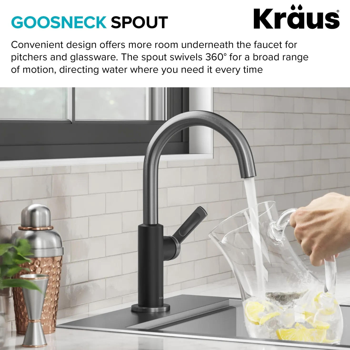 KRAUS Oletto Single Handle Matte Black & Black Stainless Steel Kitchen Bar Faucet
