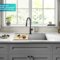 KRAUS Oletto Single Handle Matte Black & Black Stainless Steel Pull-Down Kitchen Faucet