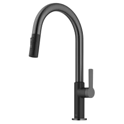 KRAUS Oletto Single Handle Matte Black & Black Stainless Steel Pull-Down Kitchen Faucet