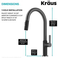 KRAUS Oletto Single Handle Matte Black & Black Stainless Steel Pull-Down Kitchen Faucet