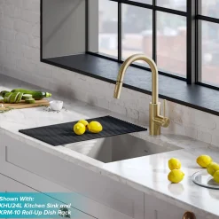 KRAUS Oletto Single Handle Pull Down Kitchen Faucet in Brushed Brass