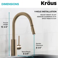 KRAUS Oletto Single Handle Pull Down Kitchen Faucet in Brushed Brass