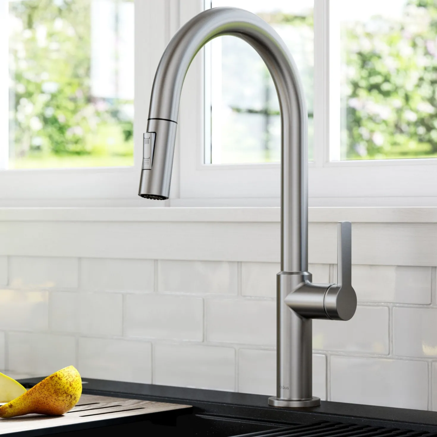 KRAUS Oletto Single Handle Pull-Down Kitchen Faucet in Spot Free Stainless Steel