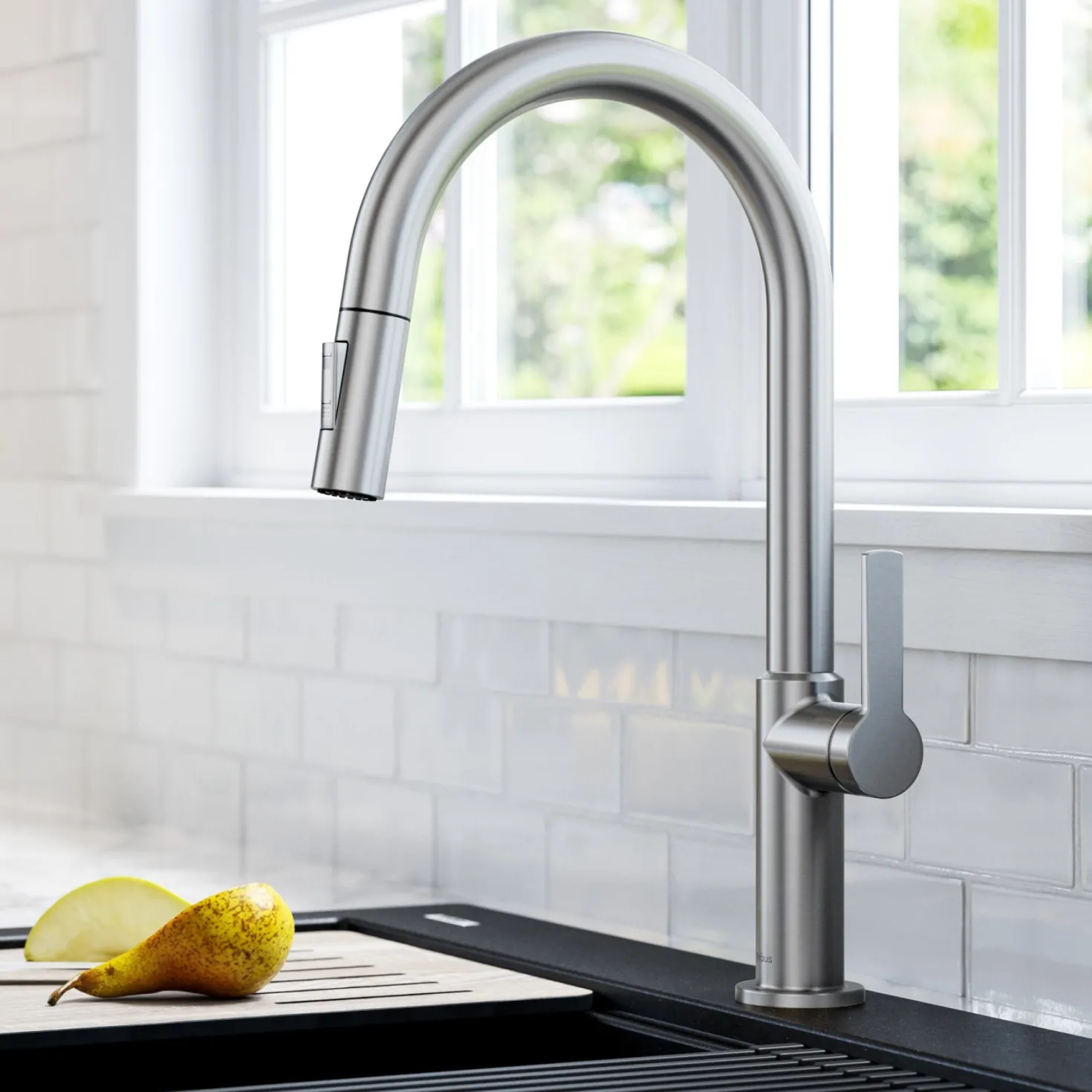 KRAUS Oletto Single Handle Pull-Down Kitchen Faucet in Spot Free Stainless Steel