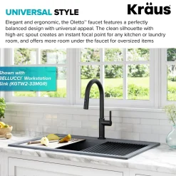 KRAUS Oletto Single Handle Pull-Down Kitchen Faucet in Matte Black