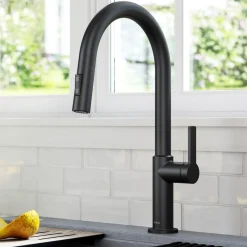 KRAUS Oletto Single Handle Pull-Down Kitchen Faucet in Matte Black