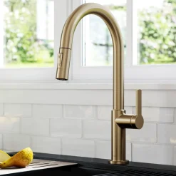 KRAUS Oletto Single Handle Pull-Down Kitchen Faucet in Spot Free Antique Champagne Bronze