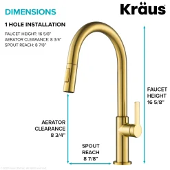 KRAUS Oletto Single Handle Pull-Down Kitchen Faucet in Brushed Brass