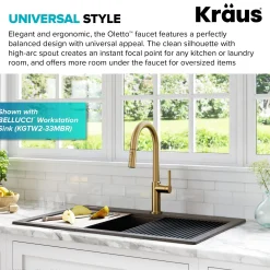 KRAUS Oletto Single Handle Pull-Down Kitchen Faucet in Brushed Brass