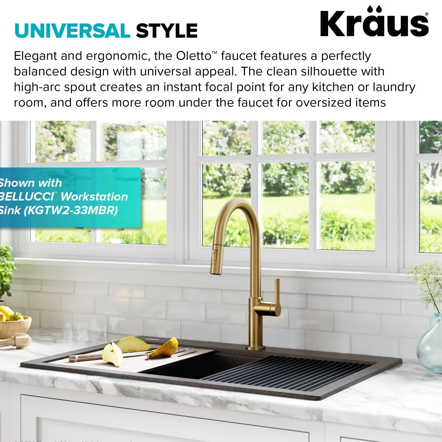 KRAUS Oletto Single Handle Pull-Down Kitchen Faucet in Brushed Brass