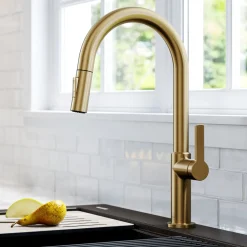 KRAUS Oletto Single Handle Pull-Down Kitchen Faucet in Brushed Brass