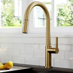 KRAUS Oletto Single Handle Pull-Down Kitchen Faucet in Brushed Brass