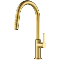 KRAUS Oletto Single Handle Pull-Down Kitchen Faucet in Brushed Brass