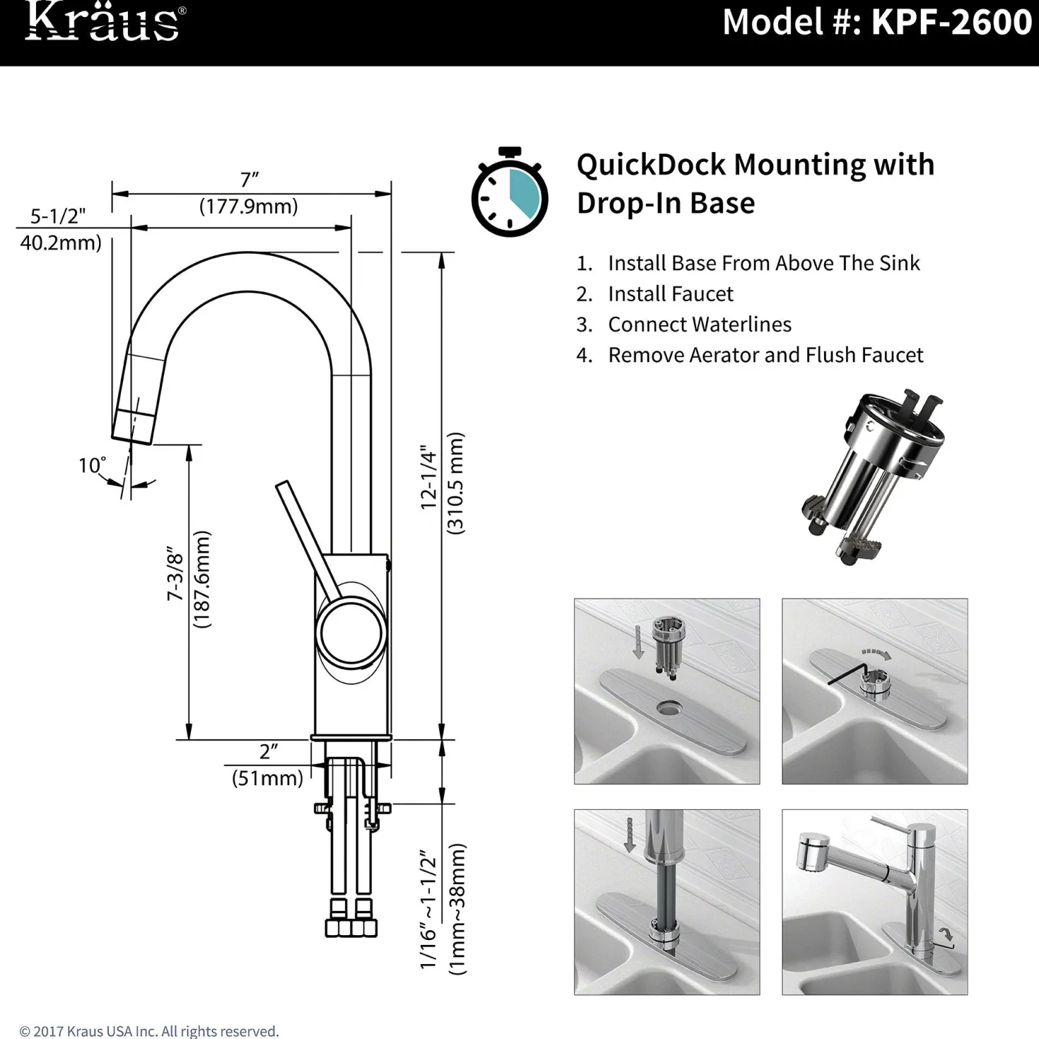 KRAUS Oletto Single Lever Kitchen Bar Faucet in Chrome