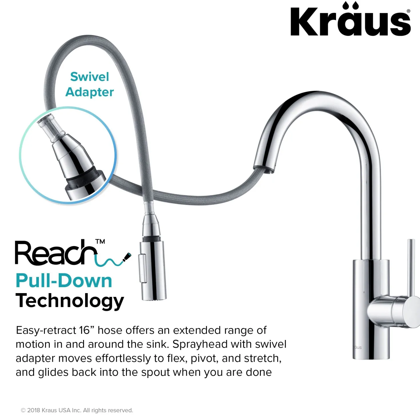 KRAUS Oletto Single Lever Pull Down Kitchen Faucet in Chrome
