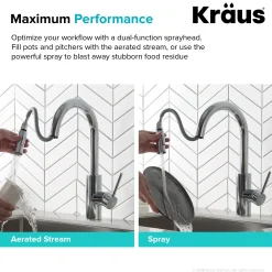 KRAUS Oletto Single Lever Pull Down Kitchen Faucet in Chrome