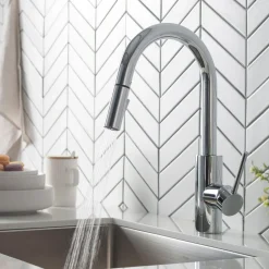 KRAUS Oletto Single Lever Pull Down Kitchen Faucet in Chrome