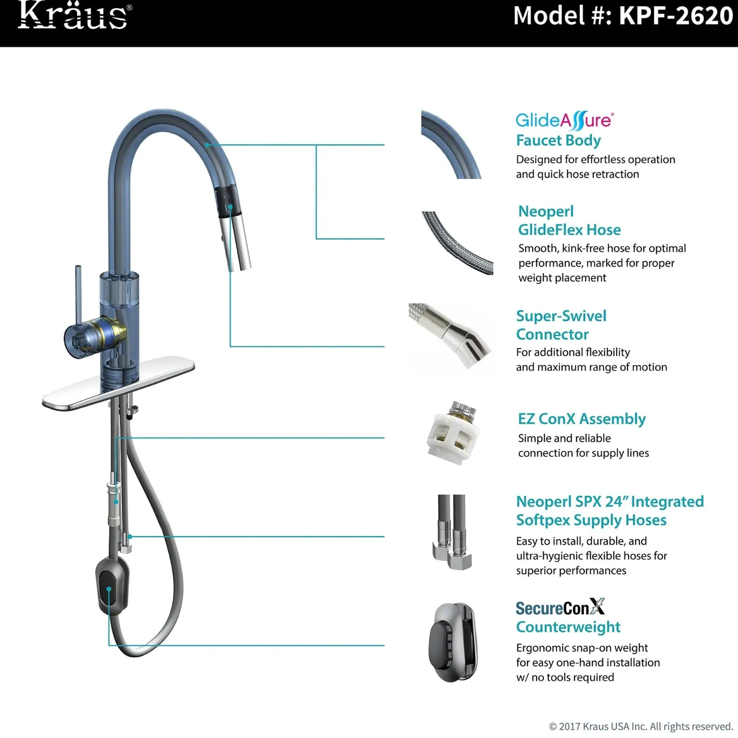 KRAUS Oletto Single Lever Pull Down Kitchen Faucet in Chrome