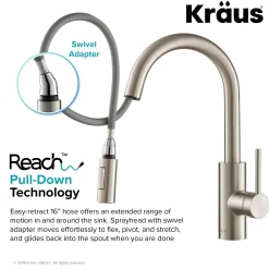 KRAUS Oletto Single Lever Pull Down Kitchen Faucet in Spot Free all-Brite Stainless Steel