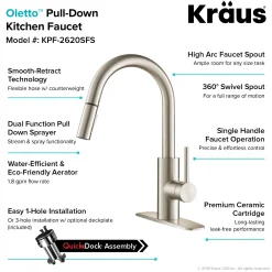 KRAUS Oletto Single Lever Pull Down Kitchen Faucet in Spot Free all-Brite Stainless Steel