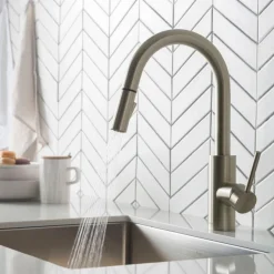 KRAUS Oletto Single Lever Pull Down Kitchen Faucet in Spot Free all-Brite Stainless Steel