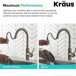KRAUS Oletto Single Lever Pull Down Kitchen Faucet in Spot Free all-Brite Stainless Steel