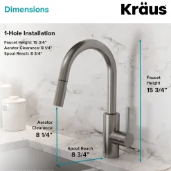 KRAUS Oletto Single Lever Pull Down Kitchen Faucet in Spot Free all-Brite Stainless Steel