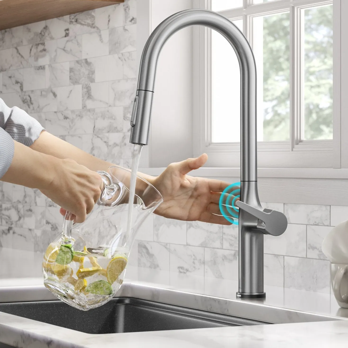 KRAUS Oletto Tall Modern Single-Handle Touch Activated with Pull Down Sprayer in Spot Free Stainless Steel