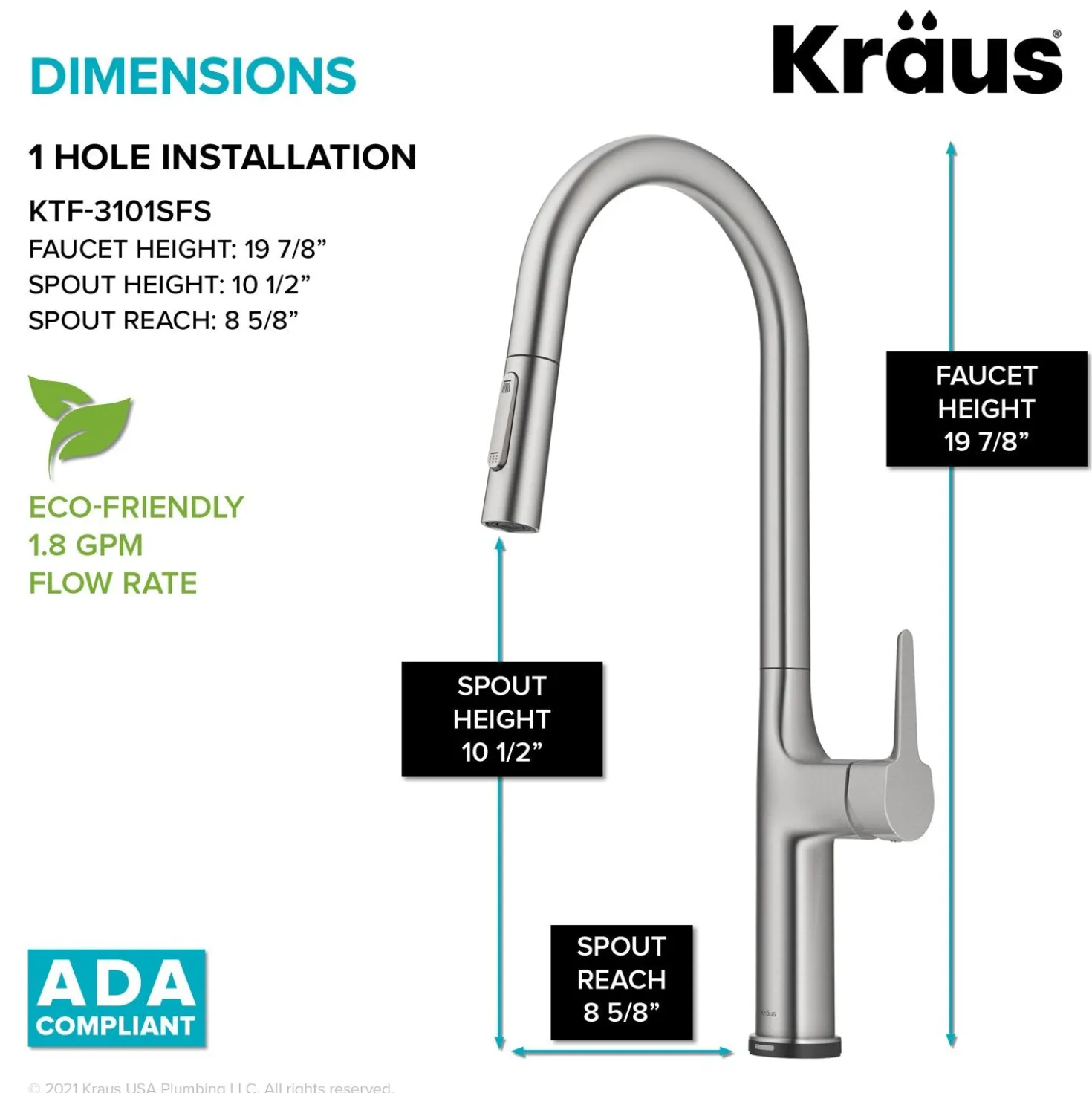 KRAUS Oletto Tall Modern Single-Handle Touch Activated with Pull Down Sprayer in Spot Free Stainless Steel