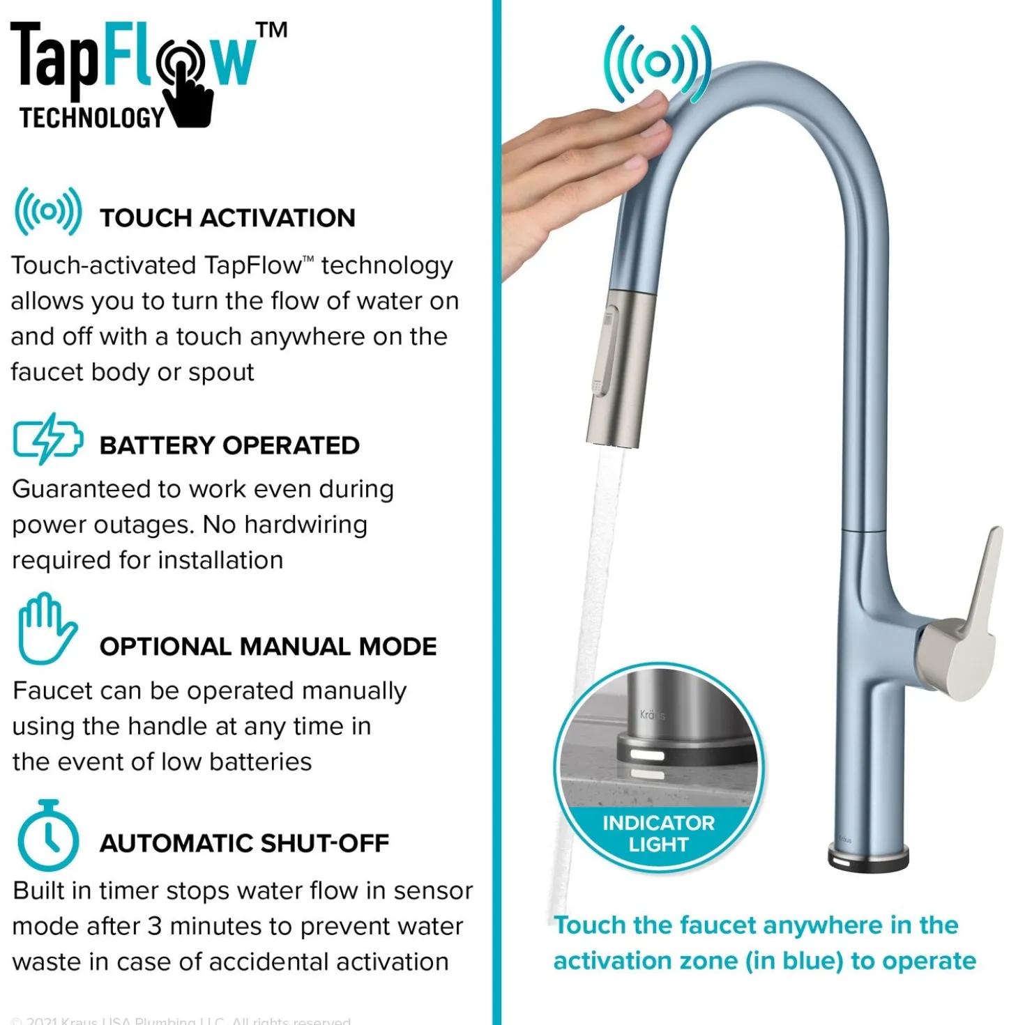 KRAUS Oletto Tall Modern Single-Handle Touch Activated with Pull Down Sprayer in Spot Free Stainless Steel