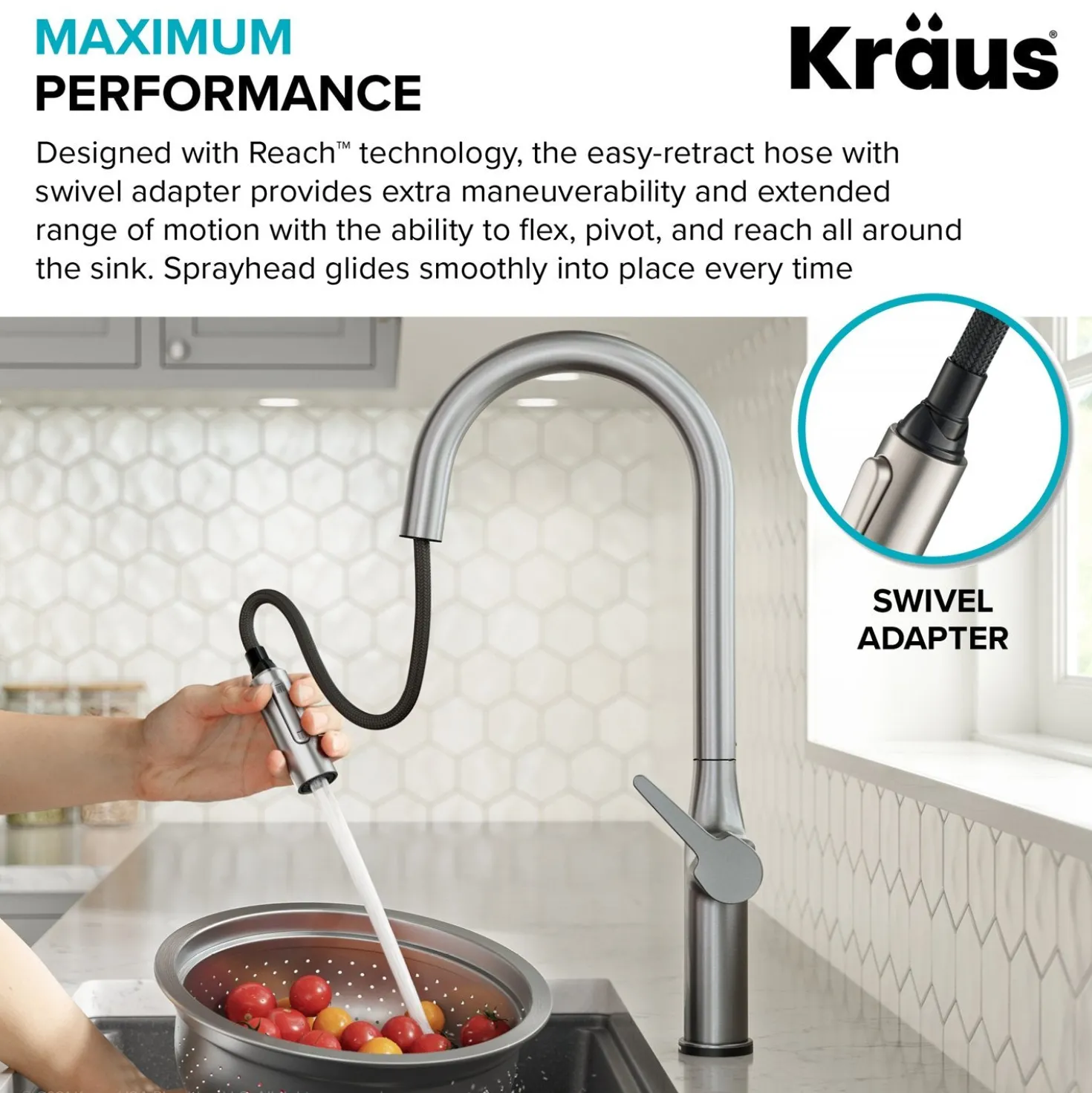 KRAUS Oletto Tall Modern Single-Handle Touch Activated with Pull Down Sprayer in Spot Free Stainless Steel
