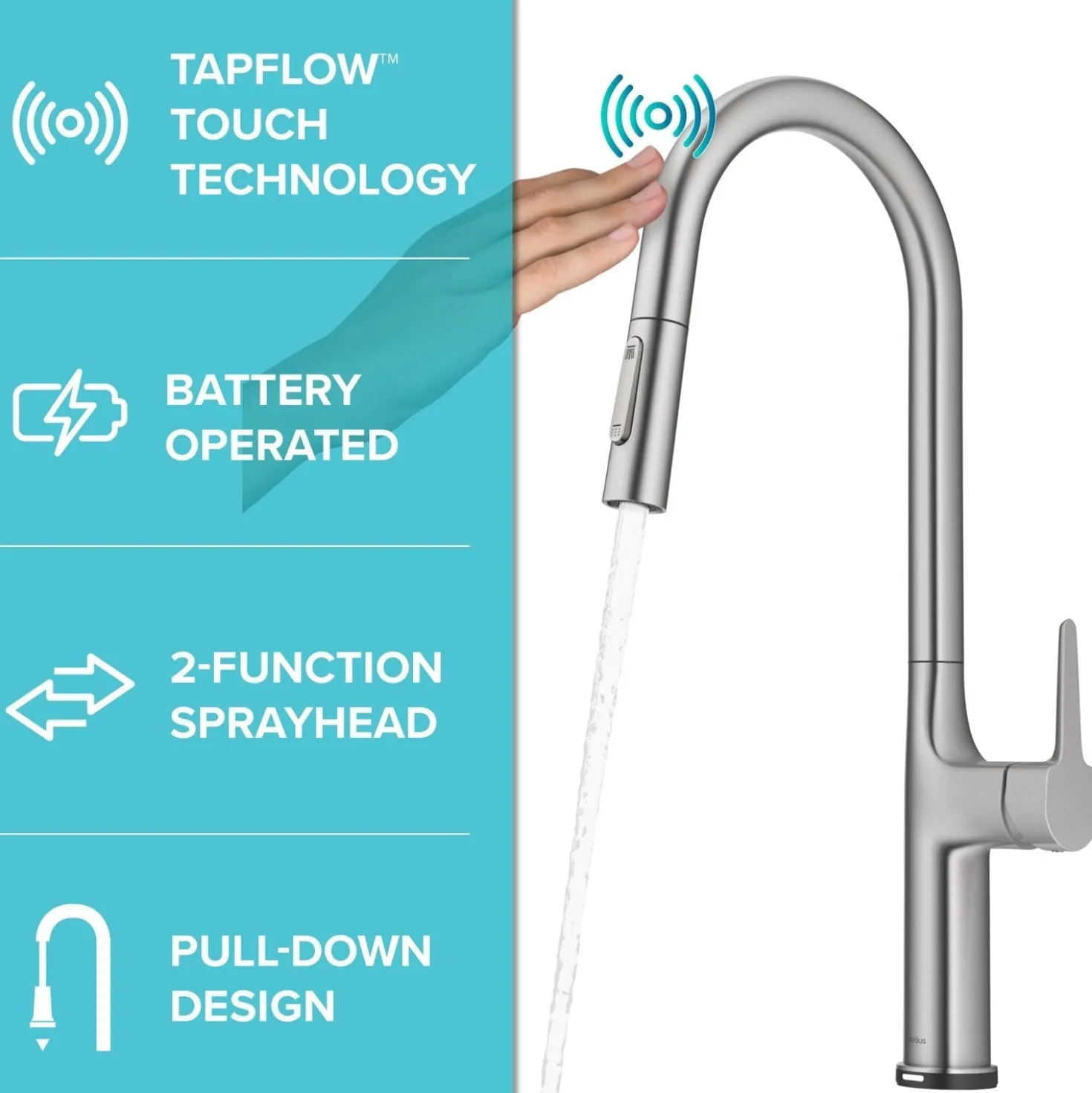 KRAUS Oletto Tall Modern Single-Handle Touch Activated with Pull Down Sprayer in Spot Free Stainless Steel