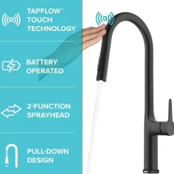 KRAUS Oletto Tall Modern Single-Handle Touch Activated with Pull Down Sprayer in Matte Black