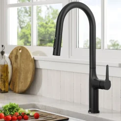 KRAUS Oletto Tall Modern Single-Handle Touch Activated with Pull Down Sprayer in Matte Black