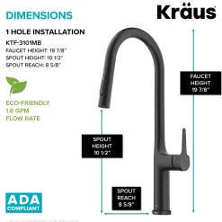 KRAUS Oletto Tall Modern Single-Handle Touch Activated with Pull Down Sprayer in Matte Black