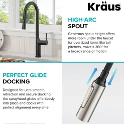 KRAUS Oletto Tall Modern Single-Handle Touch Activated with Pull Down Sprayer in Matte Black