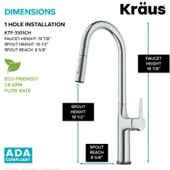 KRAUS Oletto Tall Modern Single-Handle Touch Activated with Pull Down Sprayer in Chrome