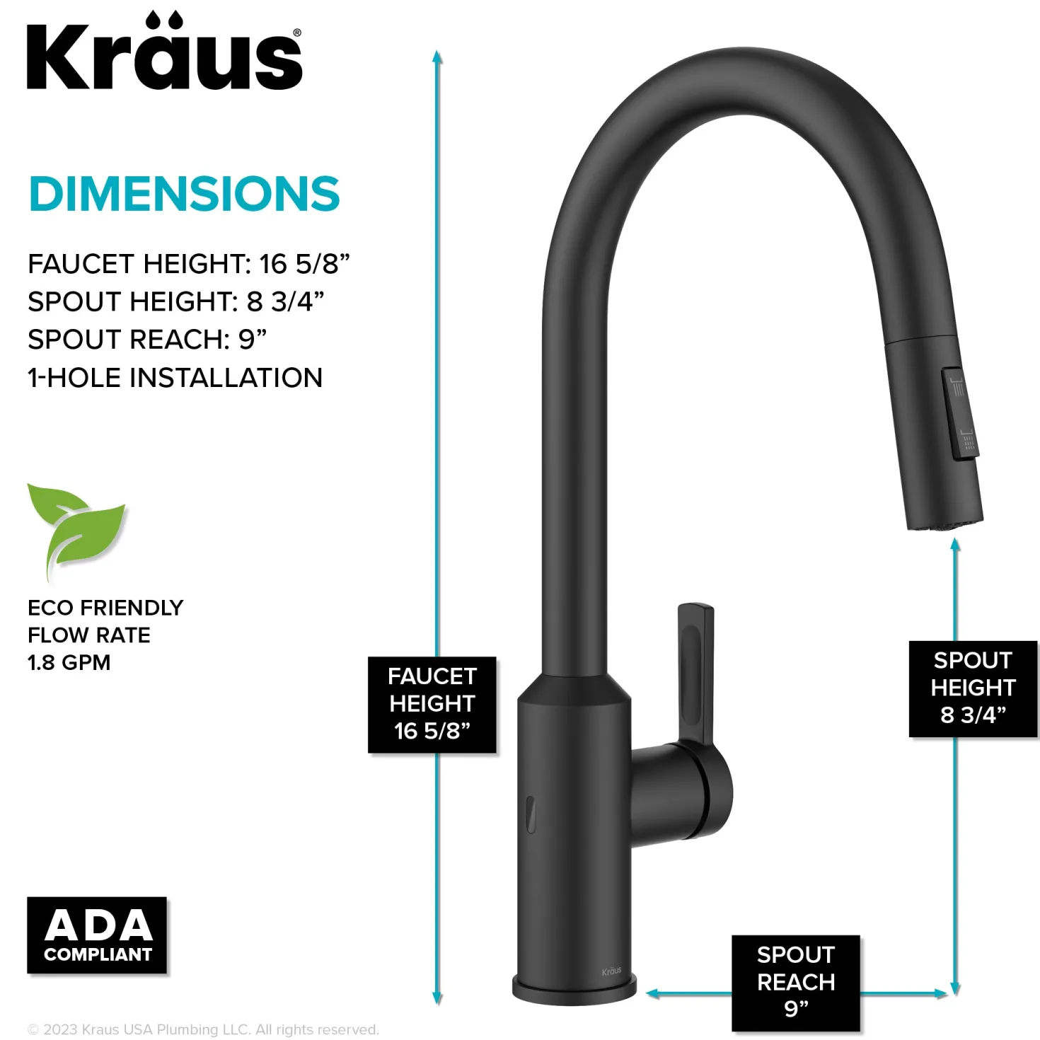 KRAUS Oletto Touchless Pull-Down Kitchen Faucet in Matte Black