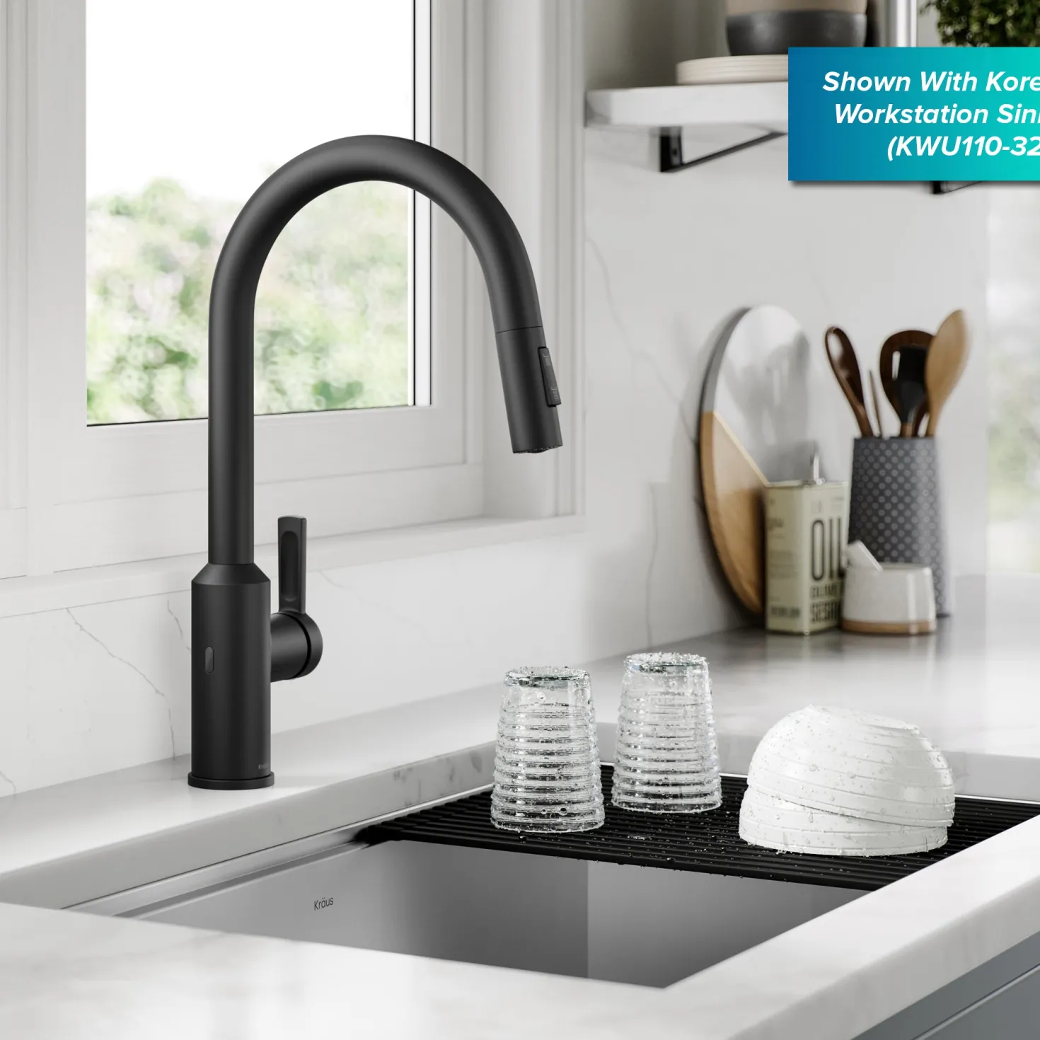 KRAUS Oletto Touchless Pull-Down Kitchen Faucet in Matte Black