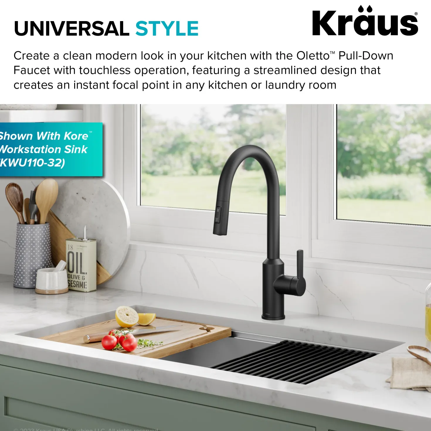 KRAUS Oletto Touchless Pull-Down Kitchen Faucet in Matte Black